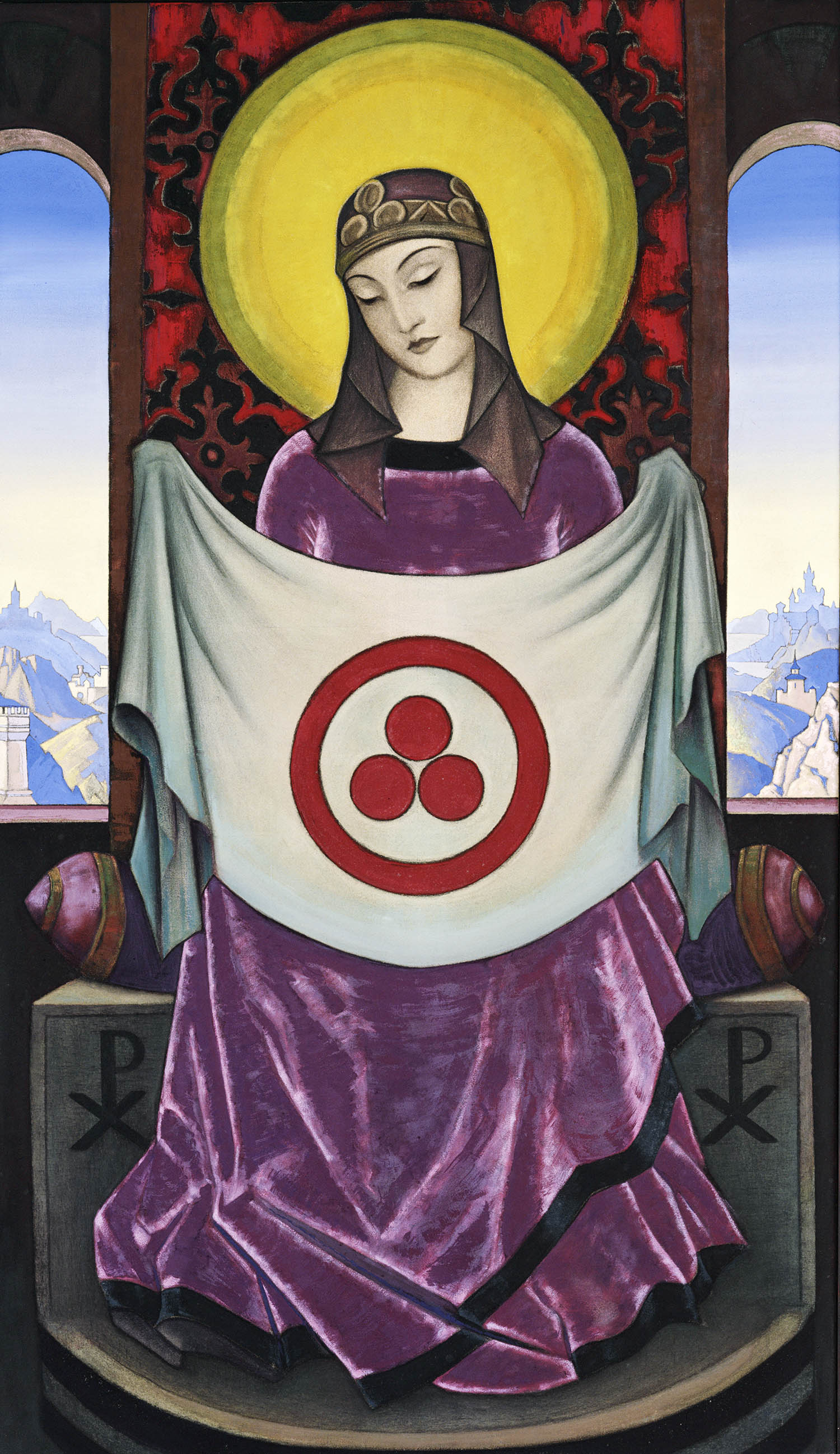 Постер "Мадонна Орифламма", 1932, Н.К. Рерих, репродукция (23 х 40 см), печать на шелке. 