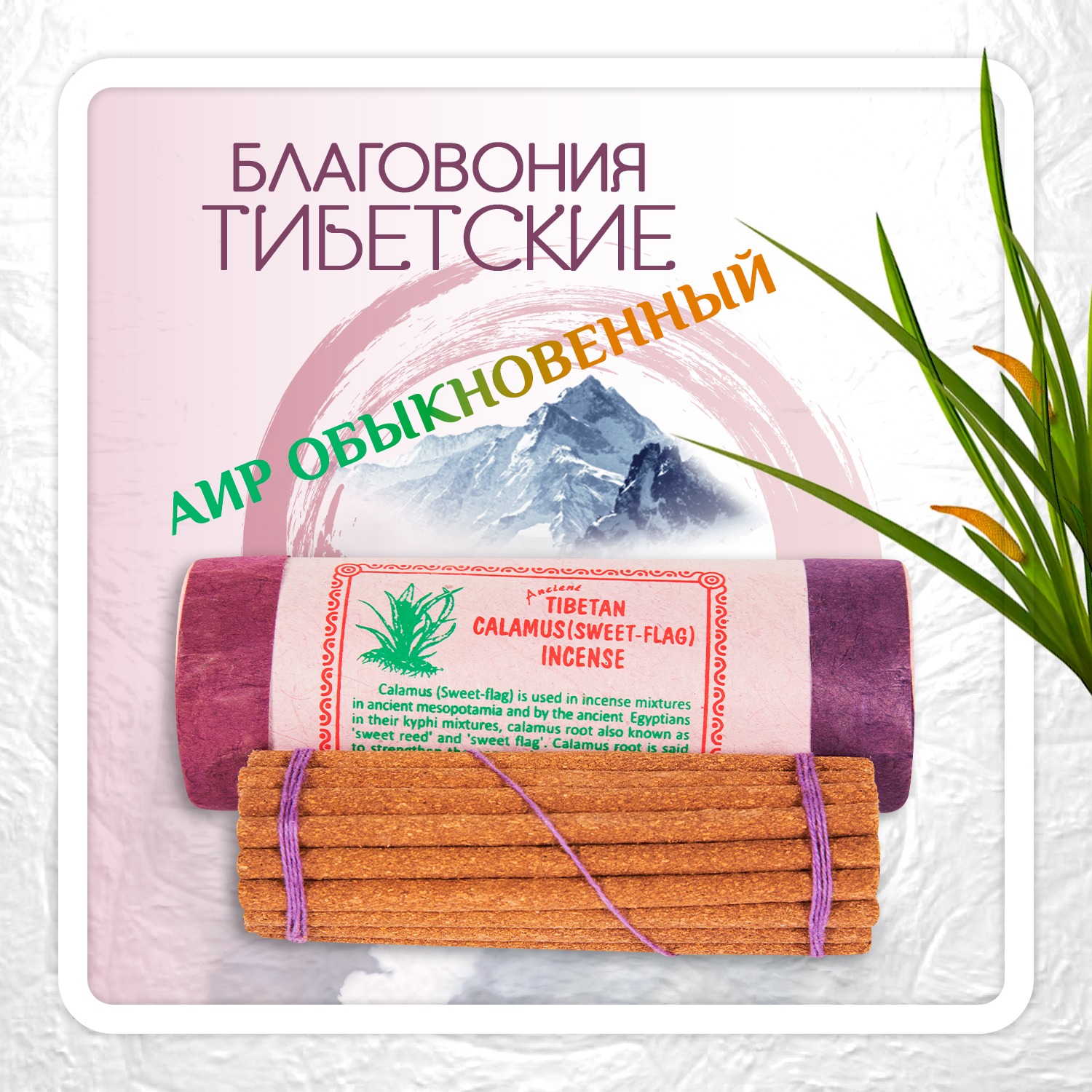 Благовоние Tibetan Calamus (Sweet-Flag) Incense / аир обыкновенный, 30 палочек по 10,5 см. 