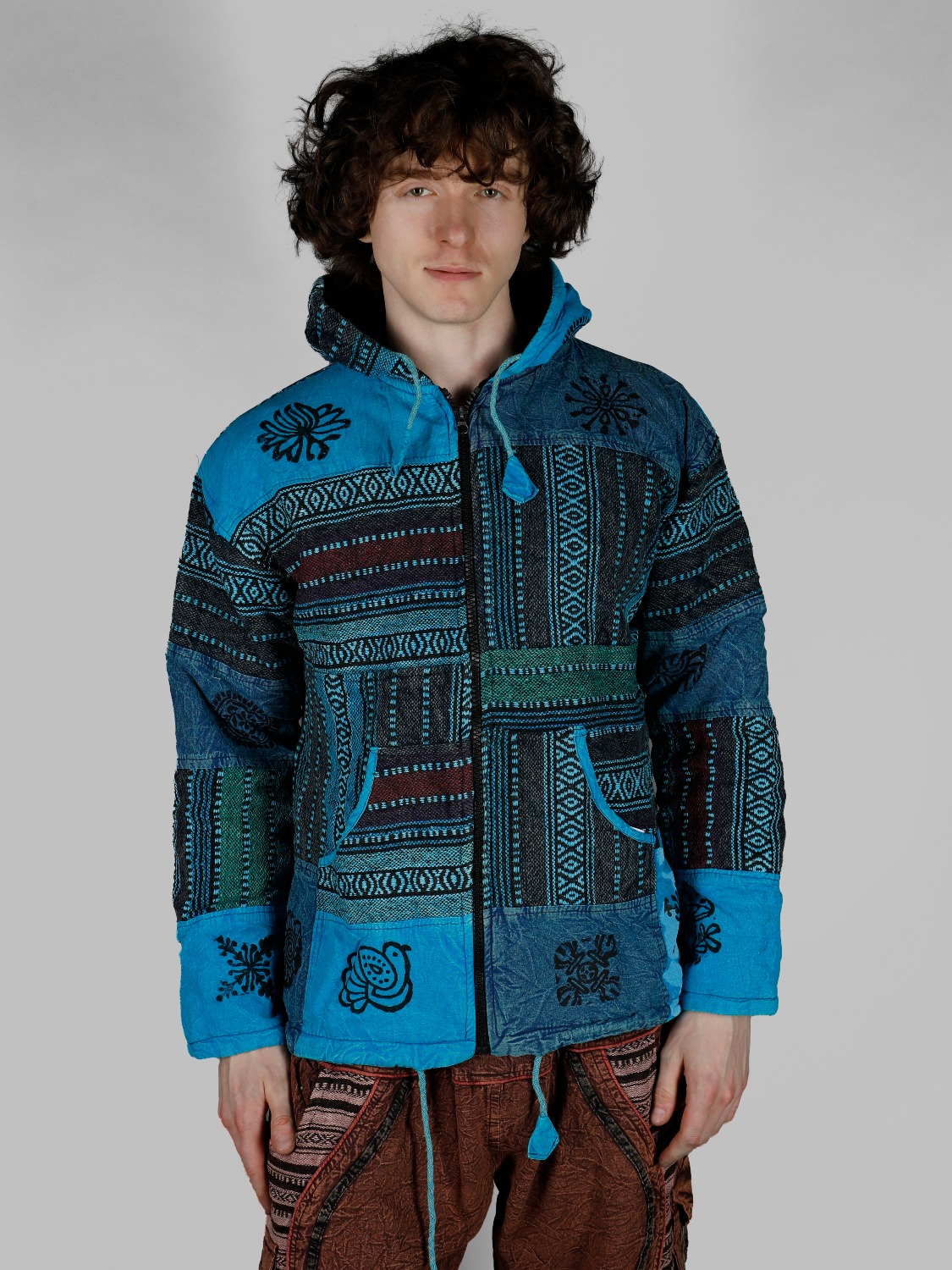 Куртка из лоскутов синяя с полосками, XL. 