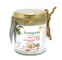 Масло кокосовое Sangam Herbals Extra Virgin, первого холодного отжима, нерафинированное, в стеклянной банке, 150 мл. 